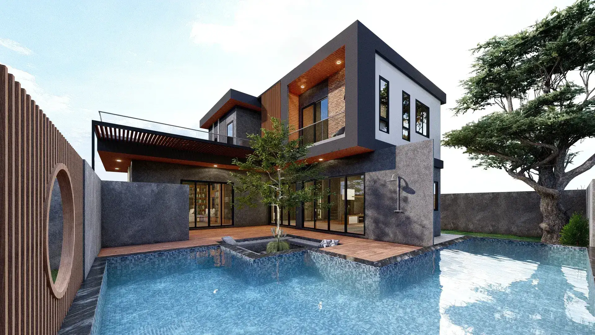 บ้านพักสองชั้นโมเดิร์นหลังคาสแลป