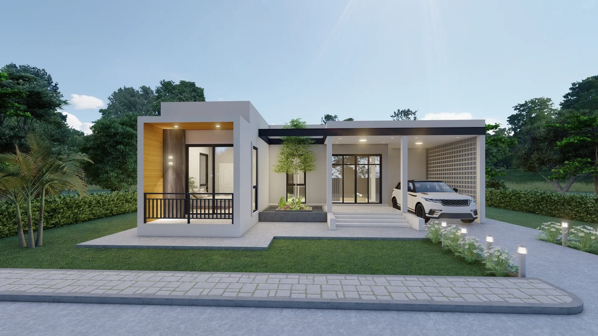 บ้านพักชั้นเดียวสไตล์โมเดิร์น