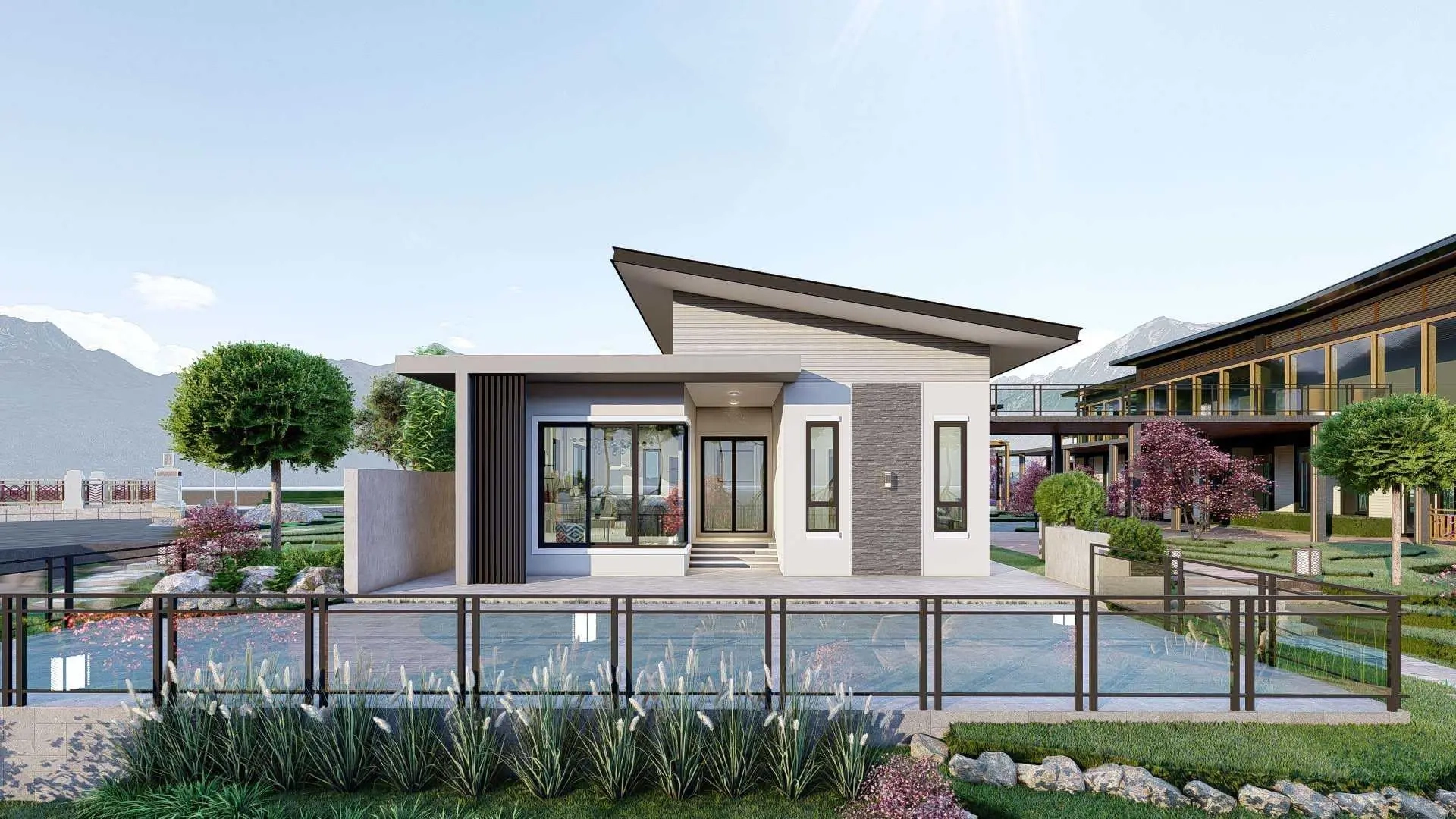 บ้านพักชั้นเดียวสไตล์โมเดิร์นหลังคาเมทัลชีท